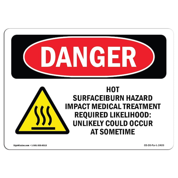 Safety Sign, OSHA Danger, 18" Height, 24" Width, Aluminum, Hot SurfaceBurn Hazard Impact, Landscape